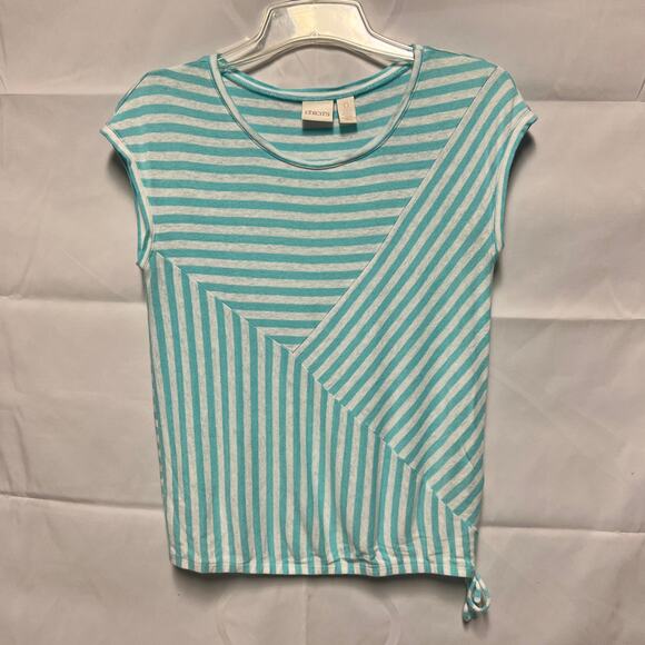 Chico's Linen Blend Top Womens 0/XS Beachy Coastal Nautical Minimalist Stretch - Picture 1 of 7